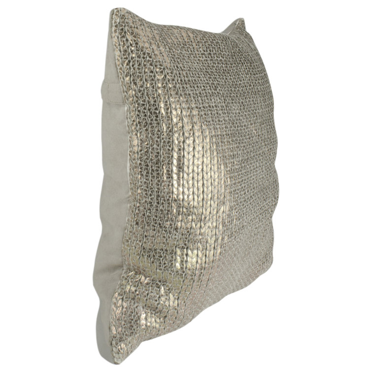 Northlight 17" Gold Metallic Knit Throw Pillow with Suede Velvet